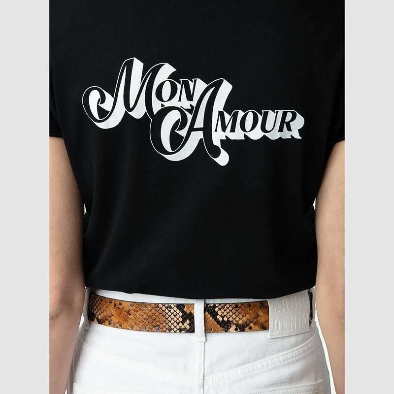 Spring And Summer New French Niche ZV Classic Letter Printed U-Shaped Collar Black Women's Short Sleeved T-Shirt