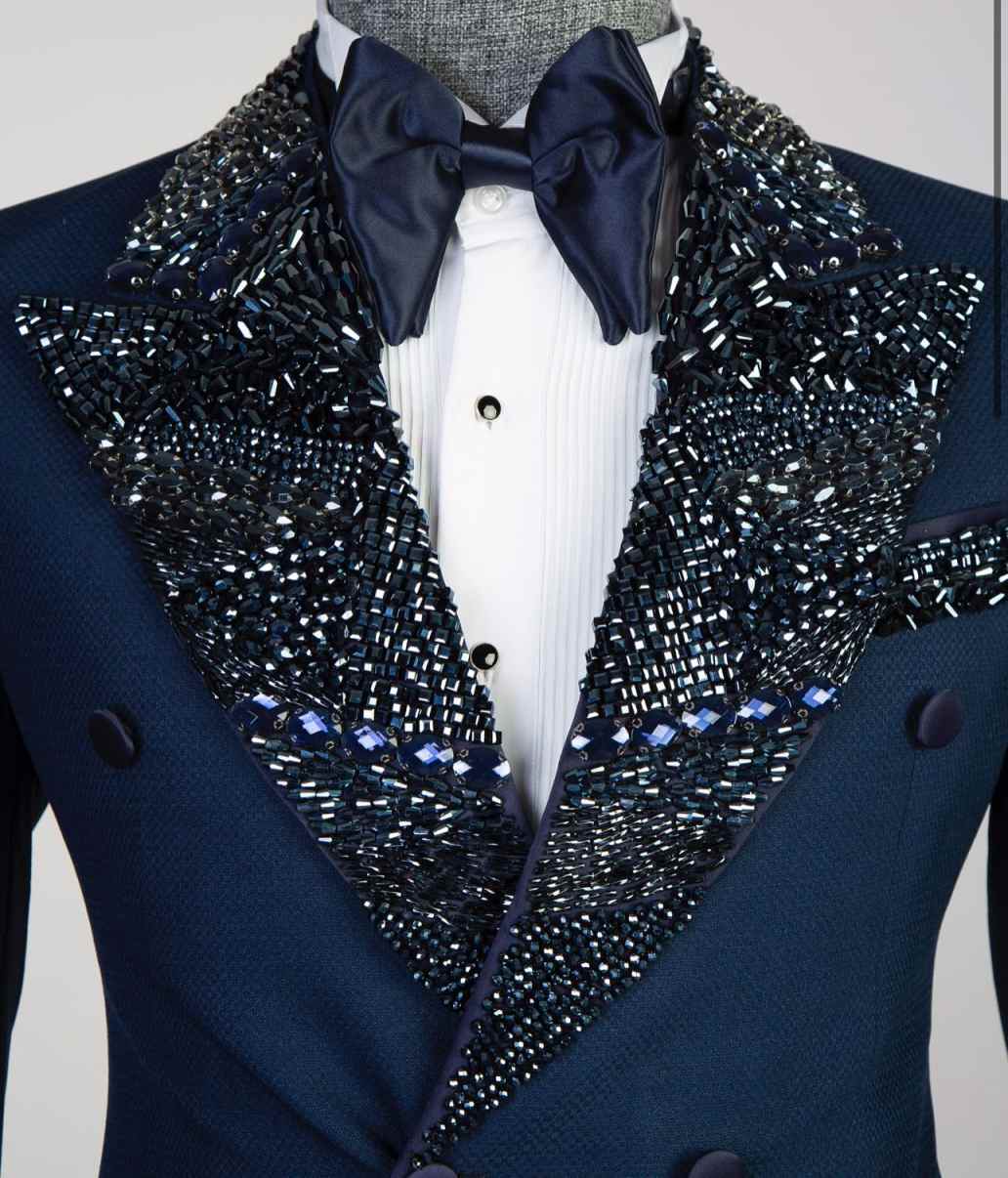 Luxury Wedding Tuxedos Crystal Beaded Men Suit Peaked Lapel 1 Piece Set Jacket Party Groom Business Blazers Customized