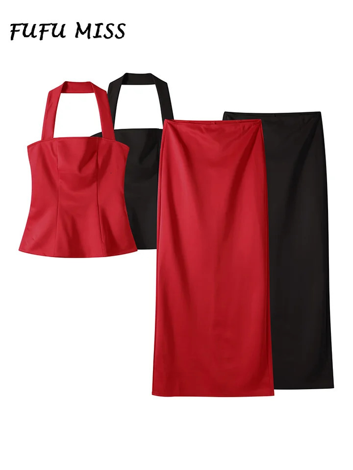 Elegant long sleeved set womens camisole top backless zipper Hip packaging flooring solid party 250312