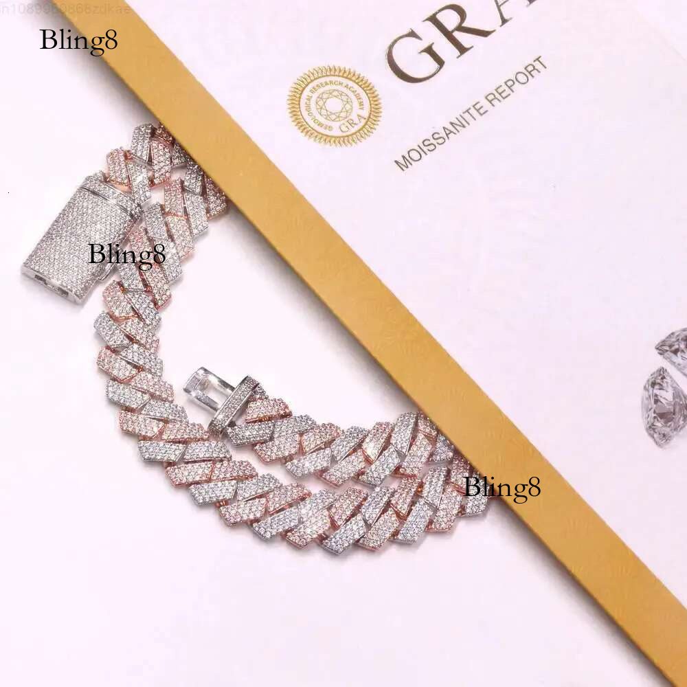 13mm Wide Sterg Two Color Sier Gold Plated 3rows Vvs Moissanite Iced Out Cuban k Chain Cz Fashion Jewelry