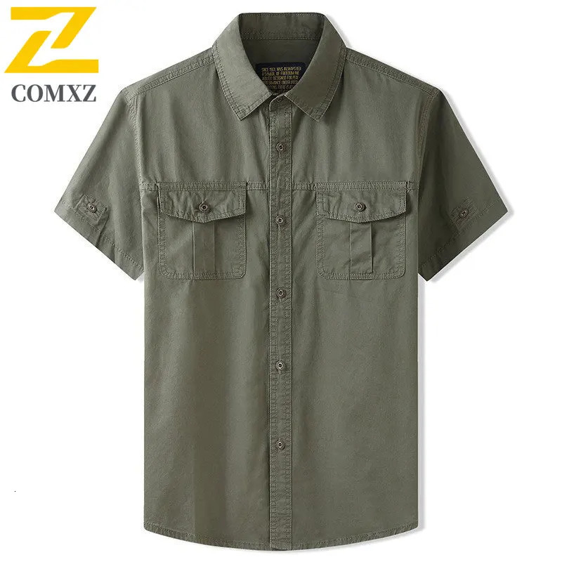 short sleeved mens summer highquality cotton comfortable breathable cargo shirt street Harajuku 250312