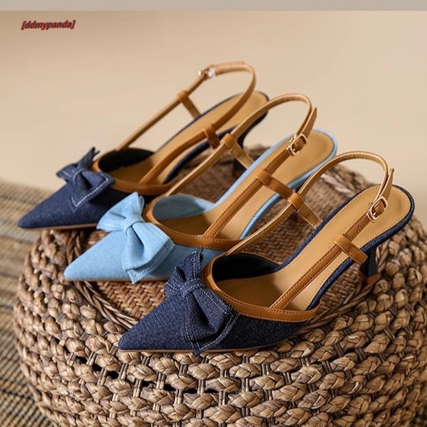 Baotou Sandals Women's 2025 New Summer Fairy Match Skirt Bow Shallow Mouth Single Shoes Pointed Narrow High Heels ddmypanda