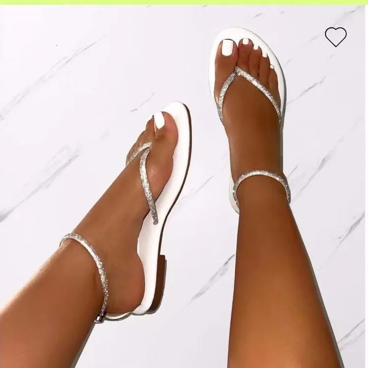 Rhinestone Decor Toe Post Thong Flip-flops Women Slides Outdoor Non-slip Beach Sandals Summer Women Slippers 250314