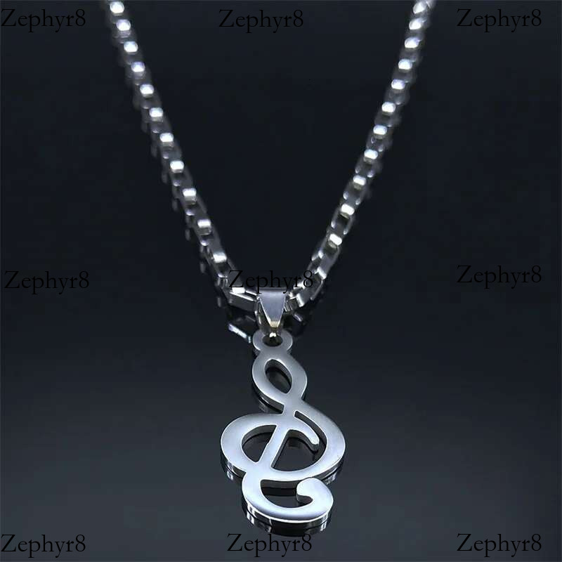 2025 New model Music Note Stainless Steel Pendants Necklaces for Womne/Men Sier Color Punk Rock Musical Chain Boyfriend Gift Jewelry N1143S06