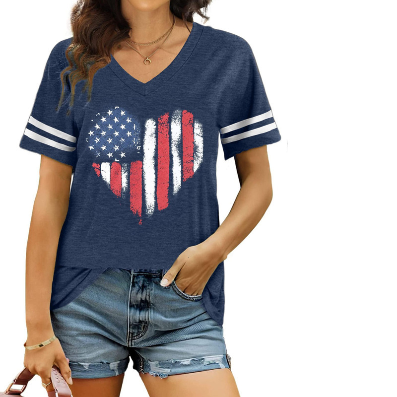 Summer American Flag Printed T-Shirt Independence Day Top