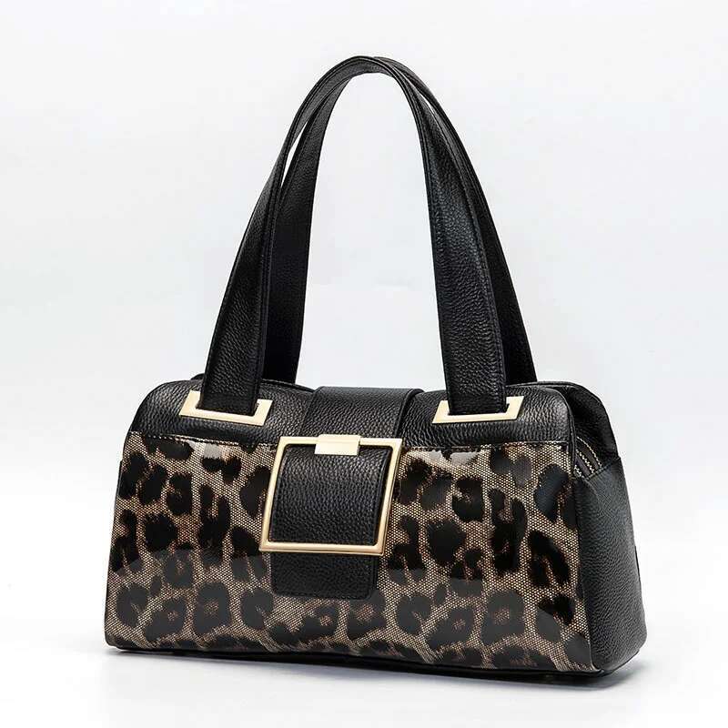 Aidrani New High-Capacity Women's Handbag, Fashionable Leopard Print Design, Made Of High-Quality Cowhide, Black