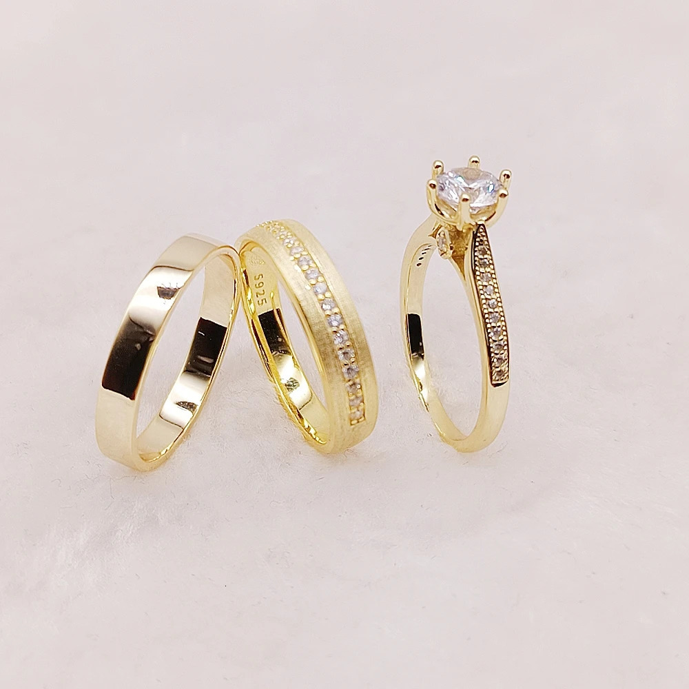 925 sterling silver exquisite jewelry cubic zirconia rhinestone ring suitable for both female and male couples 3-piece bridal set wedding engagement r
