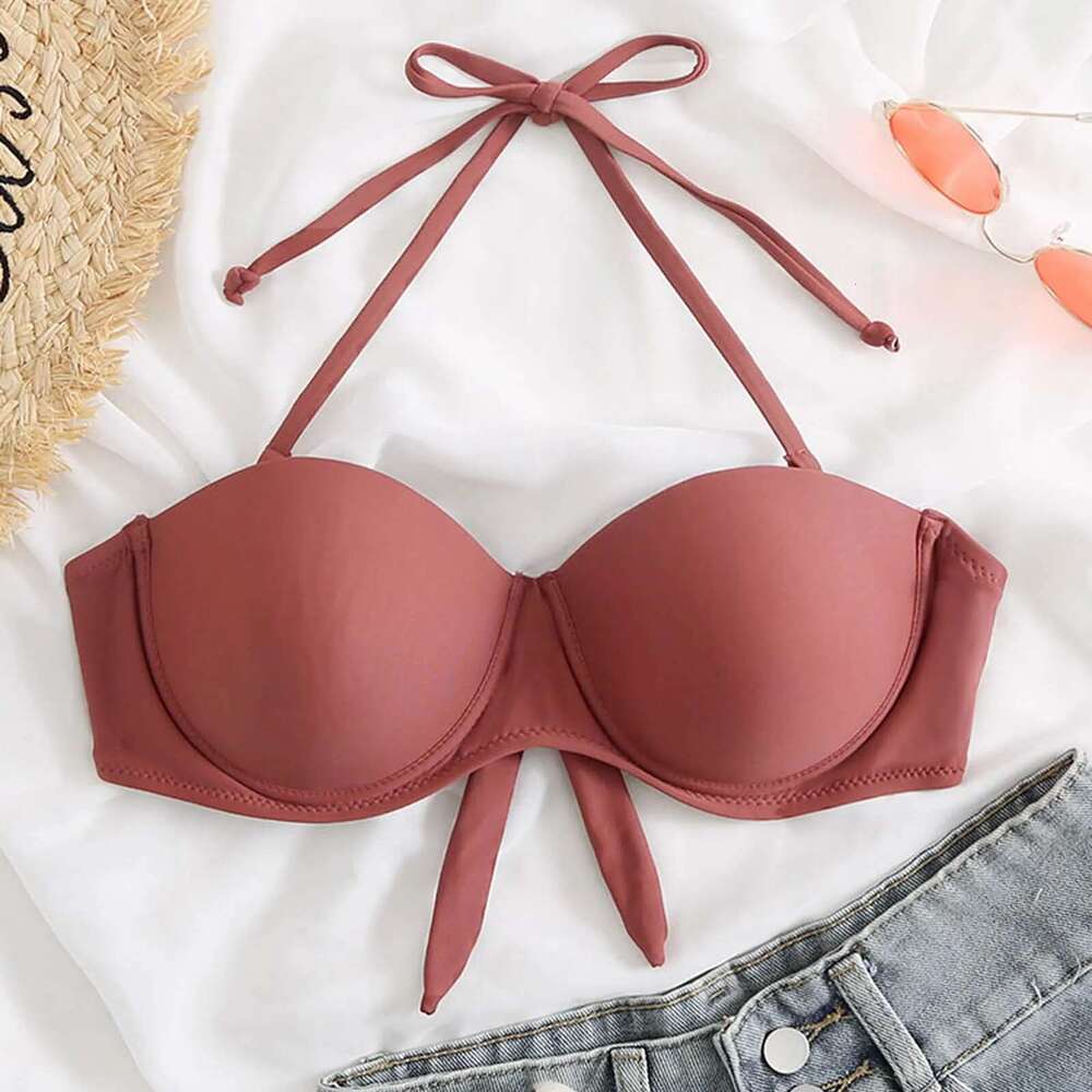 Swimsuit 2025 Fashion Women's Bikini Top with Bow Frame Swimsuit Hot Selling Solid/Flower Folded Swimsuit Top