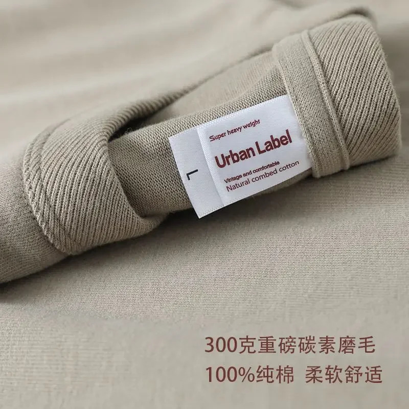 Summer Japanese Cotton T-shirt Mens brushed round neck thick cotton short sleeved khaki T-shirt 250314