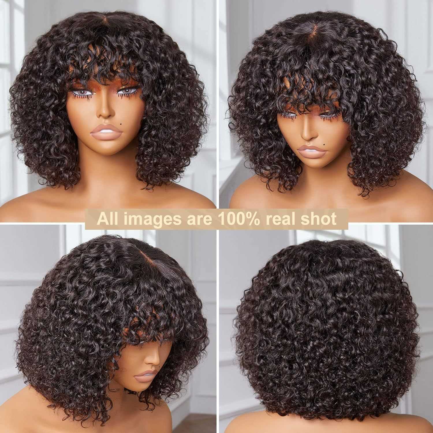 Jerry Curly Short Bob Human Hair Wigs With Bangs Wear To Go Glueless Wig Highlight Honey Water Wave Blonde Colored Wig For Women M250315