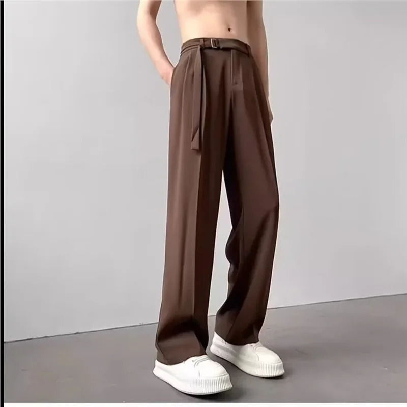 Black casual suit mens loose fitting straight leg wide pants Japanese style lightweight y Draped Trousers 250313
