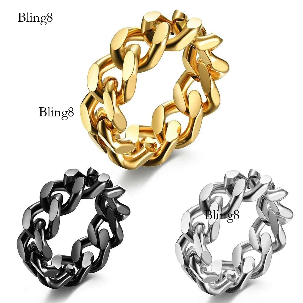 8mm Gold/Black/Sier Color Stainless Steel k Chain Ring for Women and Men Never Fade Size 5-13 Wholesale