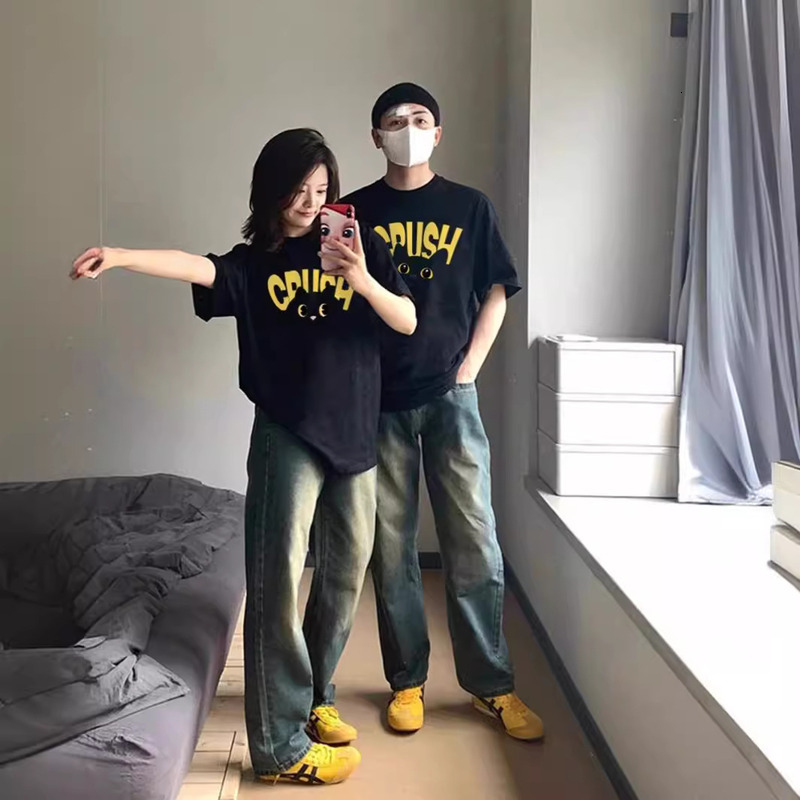 High End Trendy Brand Special Summer Short Sleeved 2024 New Couple's T-Shirt, Man And One Woman Pure Cotton Clothes