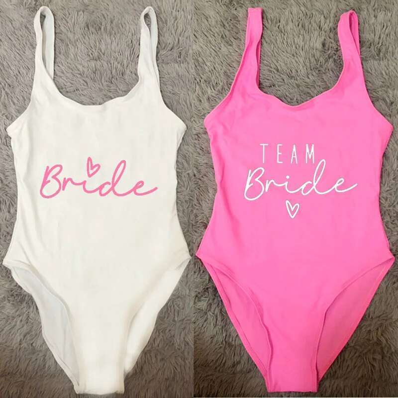 Team bride heart-shaped printed one-piece swimsuit women's swimsuit high cut low back sexy body party girl life swimsuit swimming