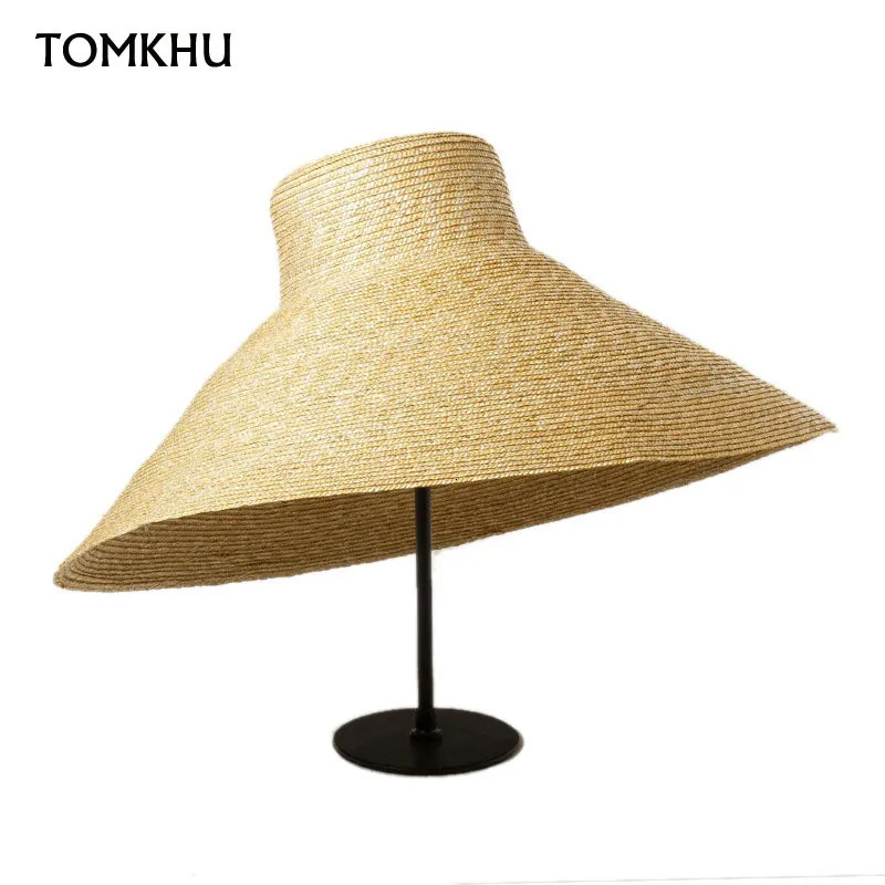25cm Fashion Handmade Plus Big Brim Shaped Straw Hat Womens High Quality Beach Hat Large UV Bucket Hat Gift 250314