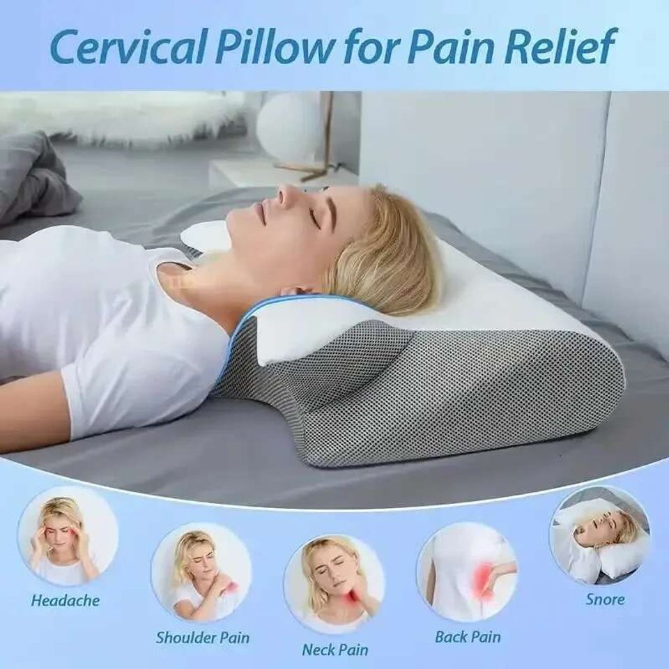 1PC Memory Foam Sleeping Pillows Fast Rebound Cervical Pillow 2in1 Ergonomic Contour Orthopedic Pillow for Neck Pain Neck Pillow