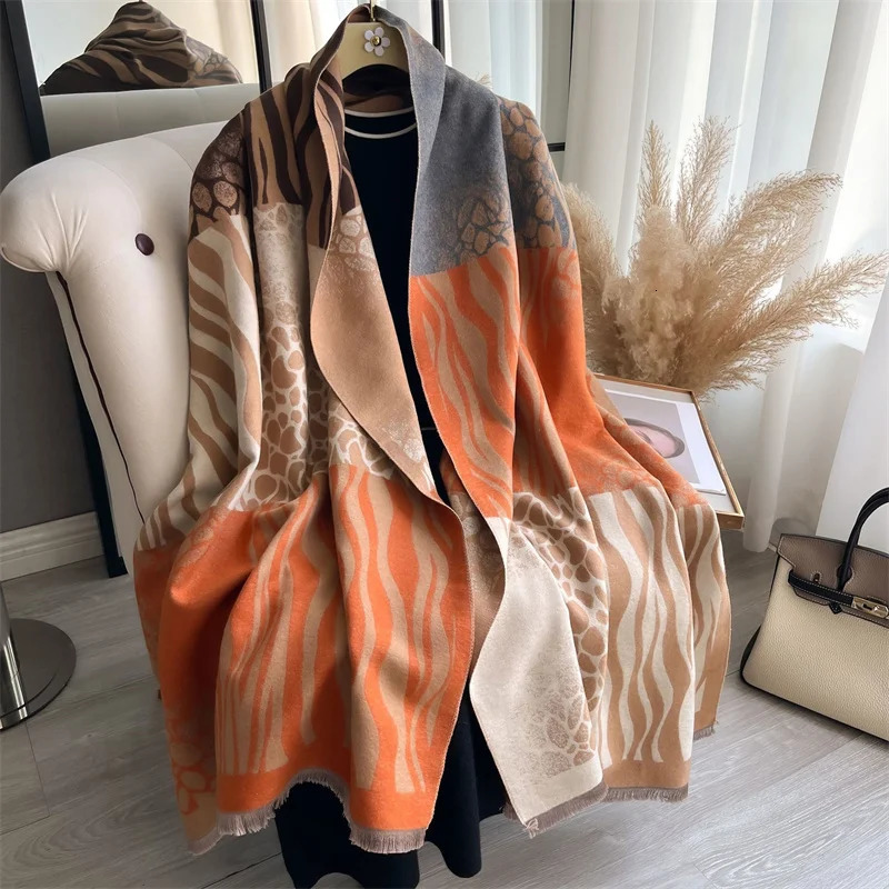 Winter Cashmere Scarf for Women Warm Cashmere Blanket Raincoat Scarf for Womens Shawl Thick Wrap Foulard Bufanda 250314