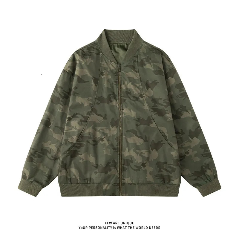 Mens camouflage bomber jacket retro spring zipper fashionable street baseball uniform 250312