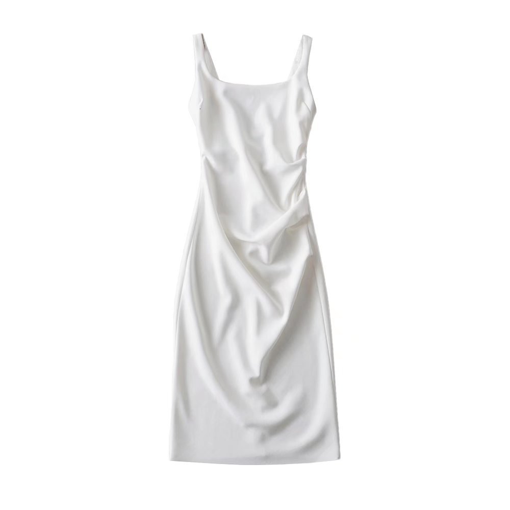 Kendou Street Shooting Tank Top Skirt Summer 2024 New Round Neck Pleated High Elastic Slimming Sexy Wrapped Hip Mid Length Dress