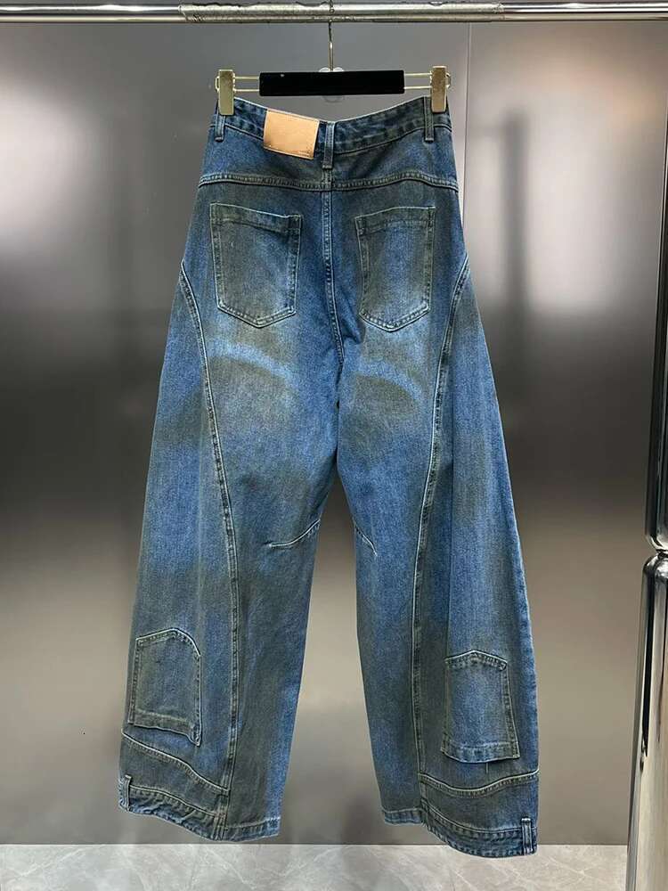 DEAT Vintage Trendy Women's Broken Hole Wide Leg Jeans 2025 Spring Fashion New High Waist Button Denim Pants Female 11Xx7806