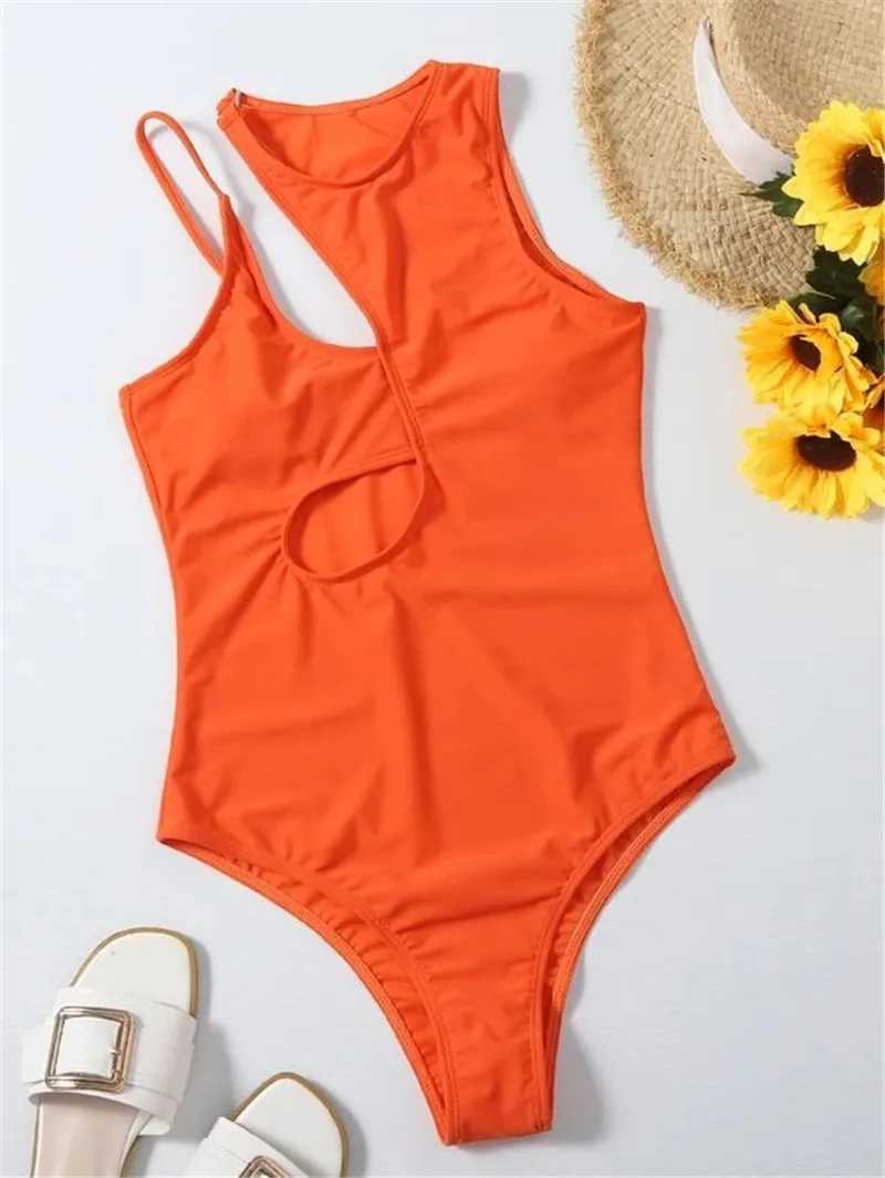 Sexy Neon Orange Swimwear Women black High Neck Bikini With Cut Out Bathing Suit One Piece Swimsuit Swimming Suit MonokiniXJ250315