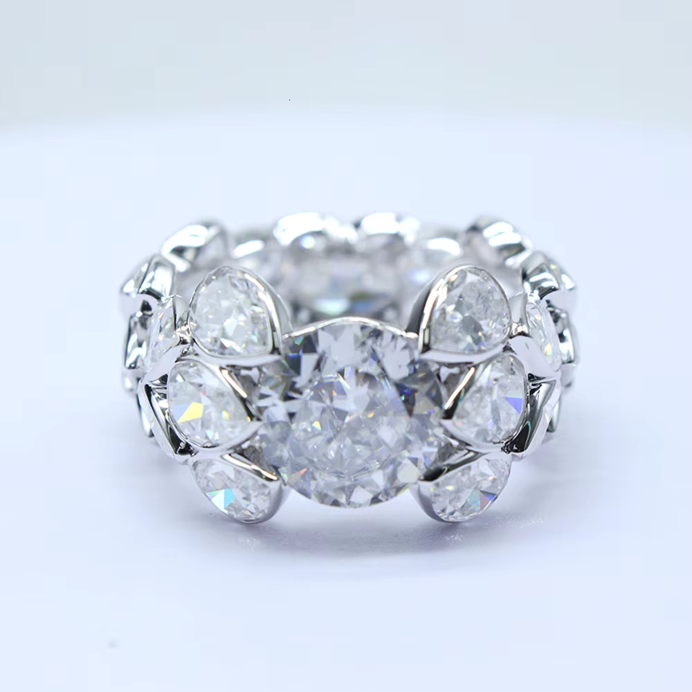 Unique Style Pear Cut Hip-hop Ring Ice Out Jewelry Custom Design Pear halo Ring Moissanite Sterling 925 Silver Rings for Men