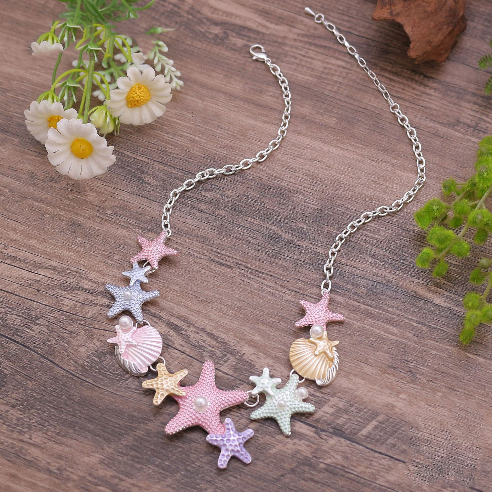 Colorful Oil Shell Starfish Necklace Small Sweet and Cute Ladies Versatile Necklace with a Fresh and Unique Design