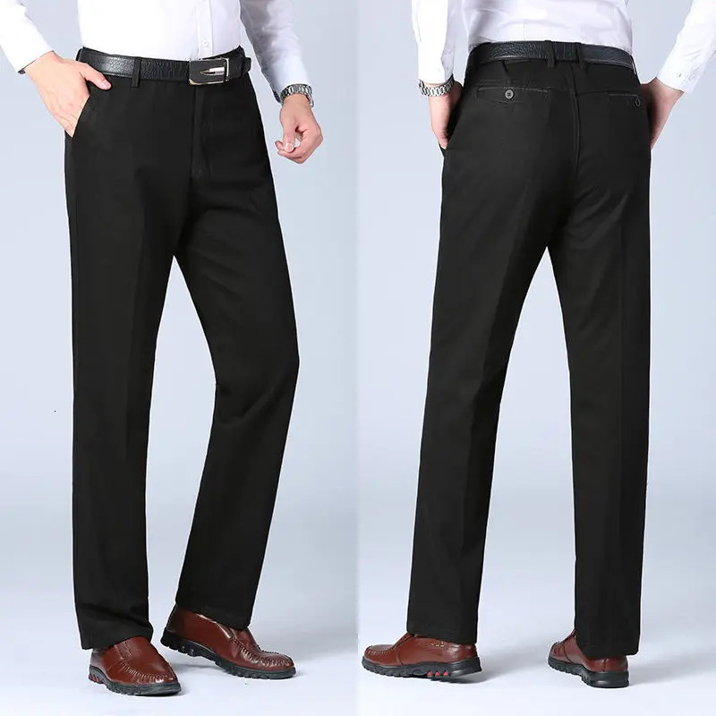 Mens Trousers Business Casual Pants Autumn Spring Dress Straight Black Suit Loose Formal 250313