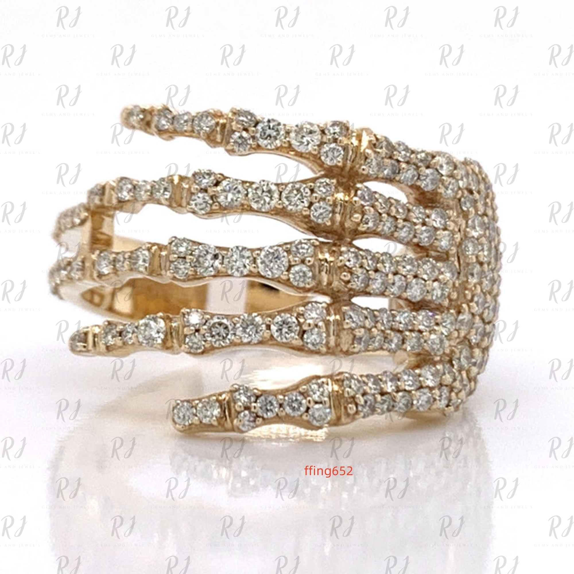 Iced Out Moissanite Skeleton Hand Ring Hip Hop Diamond Ring 14K Gold Ring