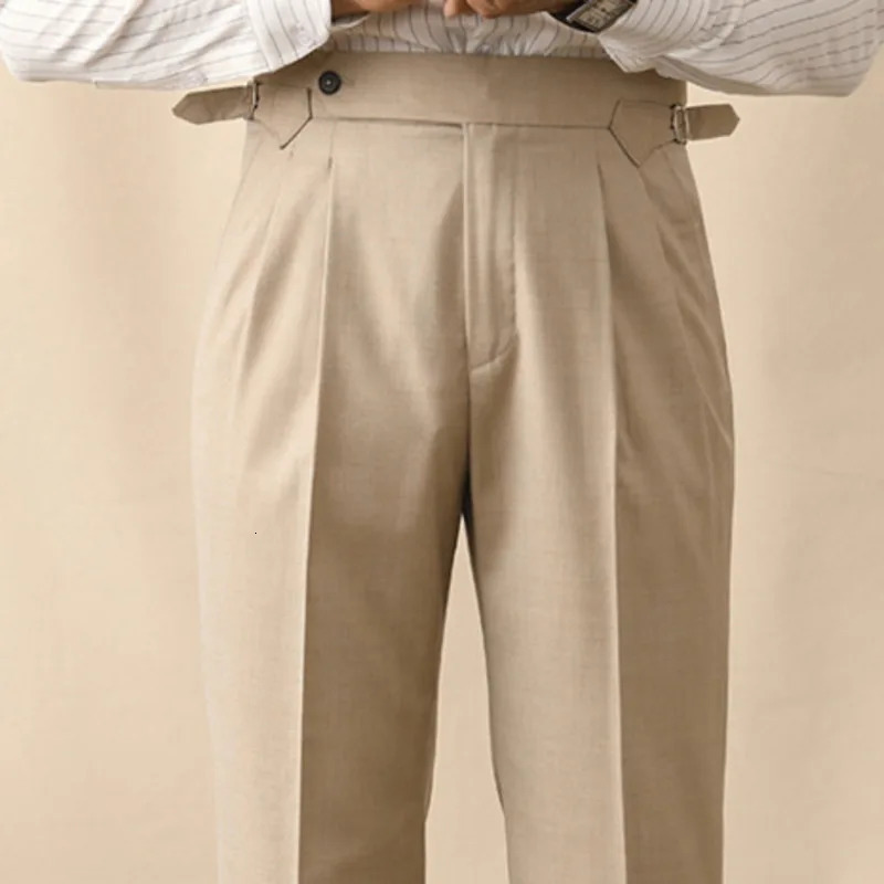 Fall Italian Mens Formal Pantalones Hombre Dress Ankle Pants British High Waist Straight Social Trouser 250313