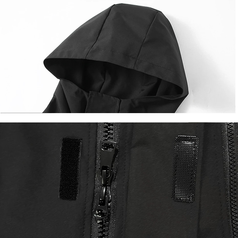 10XL 12XL Plus size windproof mens waterproof jacket solid color black windproof jacket mens plus size outdoor jacket 250312
