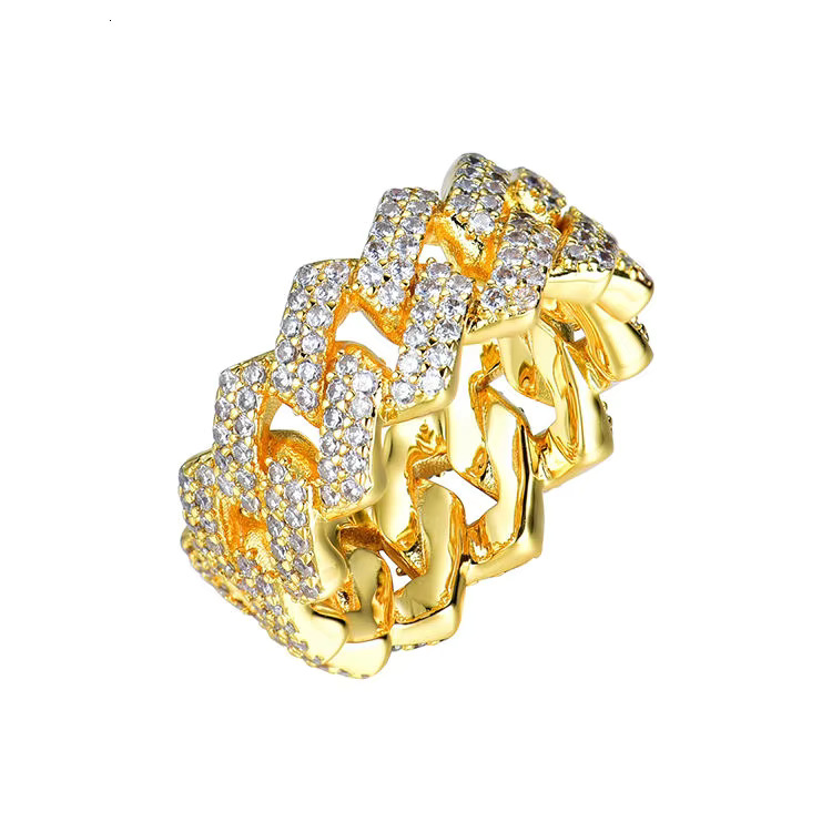 Hot Selling Fine Jewelry 18k Gold Plated 925 Sterling Silver Hip Hop Iced Out Vvs Moissanite Diamond Cuban Link Ring