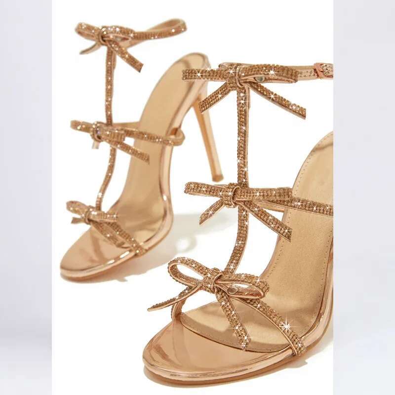 Eilyken Design Style Peep Toe Buckle Strap Woman Sandals Fashion Crystal Thin High Heels Stripper Party Ladies Shoes
