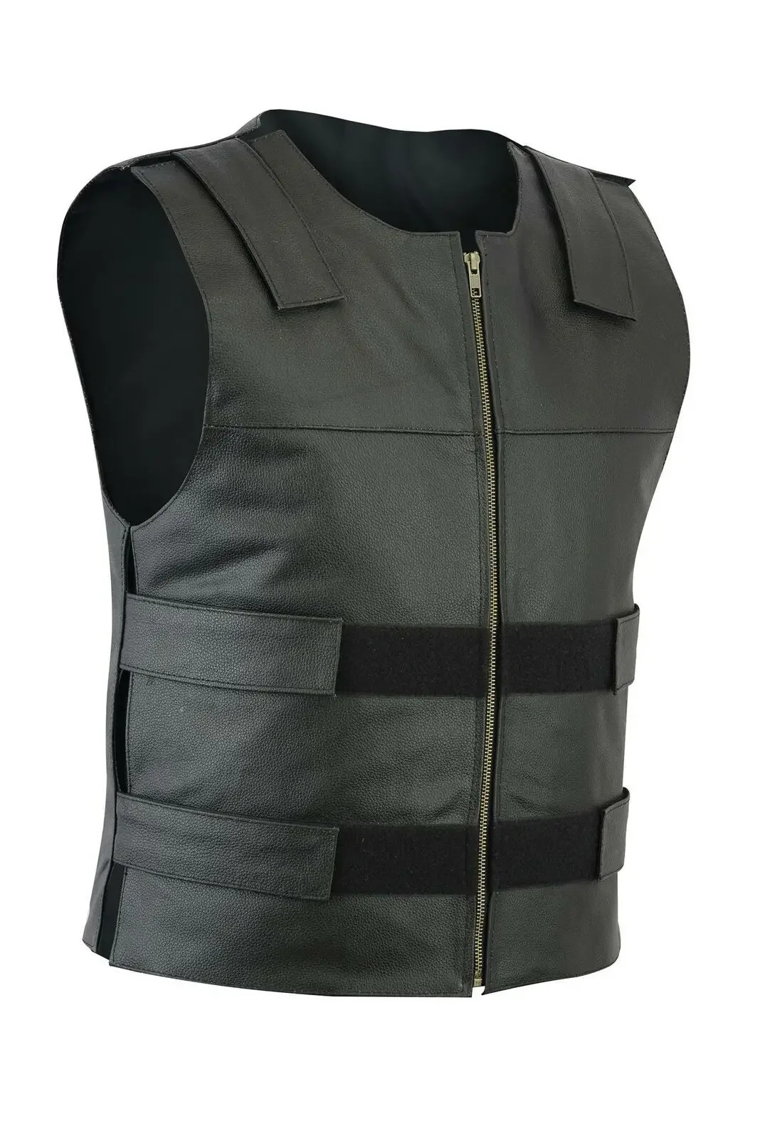 Mens Leather Vest V-neck Single Breasted Side Zipper Strap Short Sleeveless Top 250310