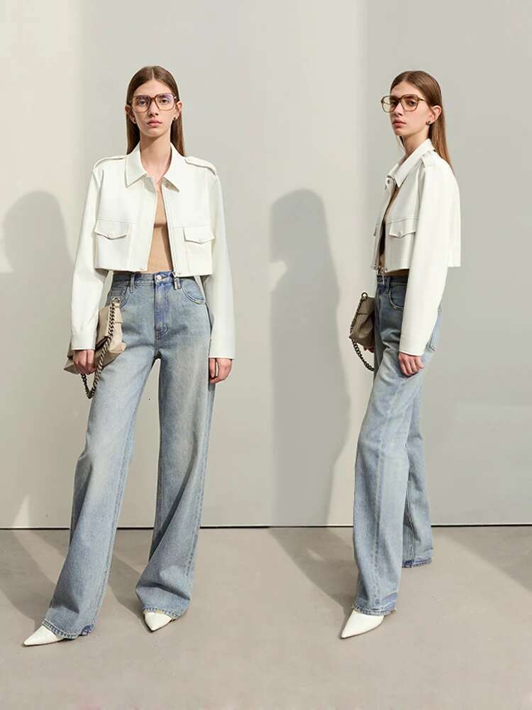 Amii Minimalism Jeans For Women 2024 Spring New Washed Straight Pants Denim Blue Office Lady Retro Trousers Female 12441246