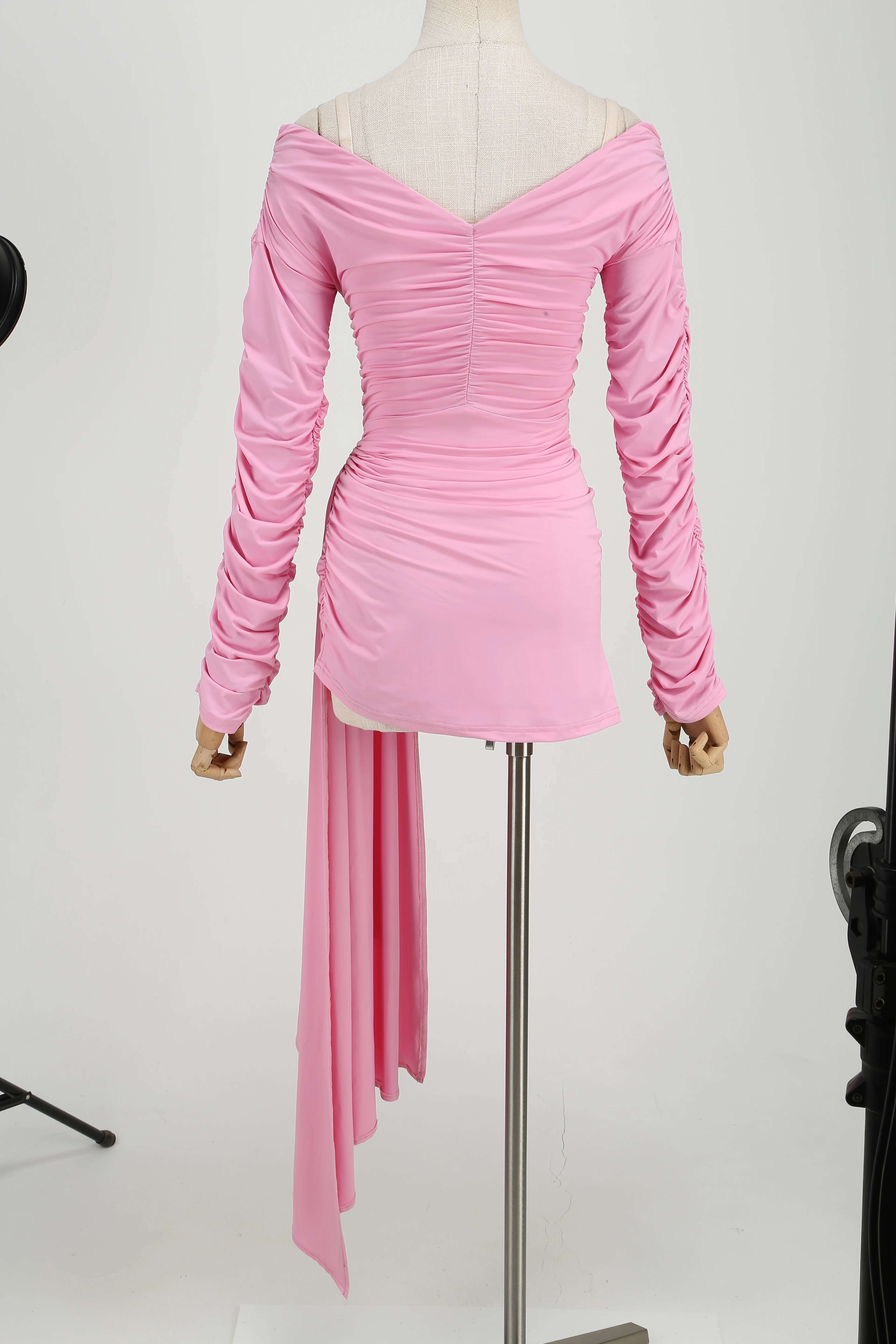 Birthday Dresses 2024 Autumn Long Sleeve Party Dress Sexy Hollow Out Evening Gowns Fashion Pink Prom Gown Woman Clothes