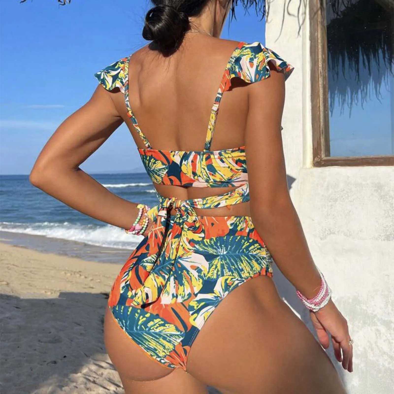 2024 New Womens Printed Summer Push Up Swimsuit High Waist Bikini Set Swimsuit Beach Wear Fa Holiday SwimsuitXJ250315