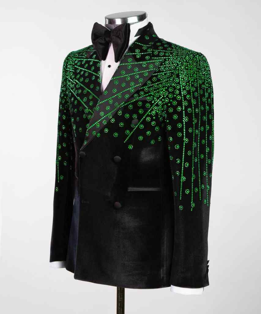 Exquisite Wedding Tuxedos Green Beaded Men Suit Peaked Lapel 1 Piece Set Jacket Party Groom Business Blazers Customized