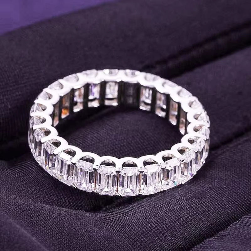 Pass Diamond Tester Hip Hop D Color VVS Bling Moissanite Baguette Band Eternity Ring With 925 Sterling Silver GRA Women Men