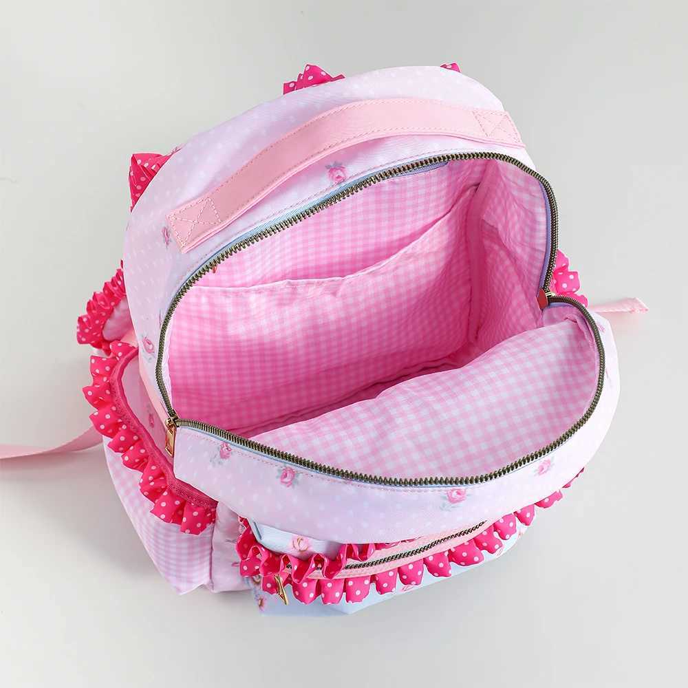New Arrival Ruffle Girl Backpack Flower Canvas Polka Dot Plain Lining Large Capacity Pink Cute Back to School T250315