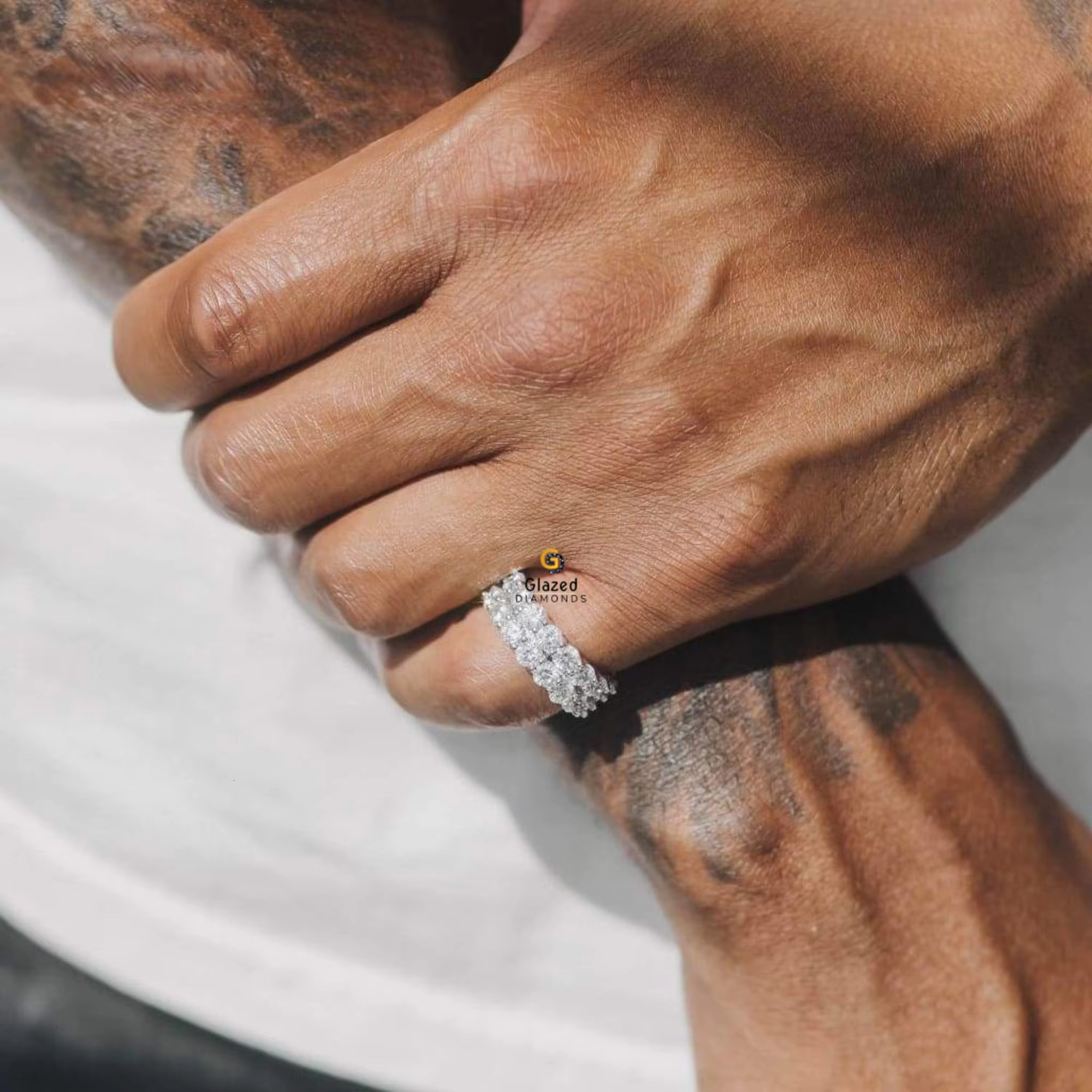 Hip Hop Inspired Fully Iced Out Moissanite Diamond Ring Crafted in 925 Sterling Silver With Enhanced VVS Clarity