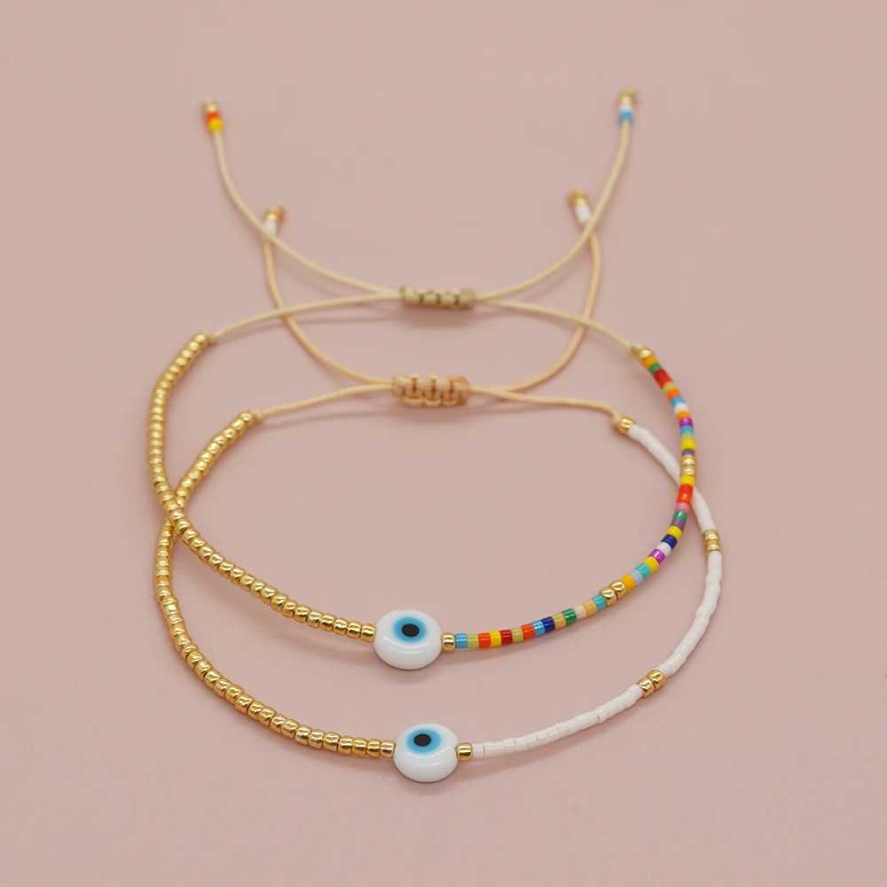 Fashion Jewelry Simple Bracelets Evil Eye Gold Plated Miyuki Beaded Dainty Bracelet for Women Teen Girl Handmade Gift BraceletXJ250315