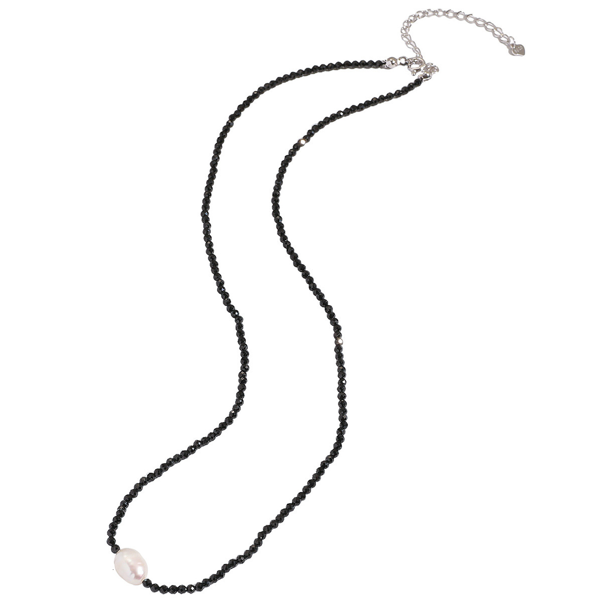Necklace For Women Korea And Korea S925 Sterling Silver Ins Ethos Personality Black Crystal Fresh Water Pearl Necklace Collar Bone Chain Neck Ornament