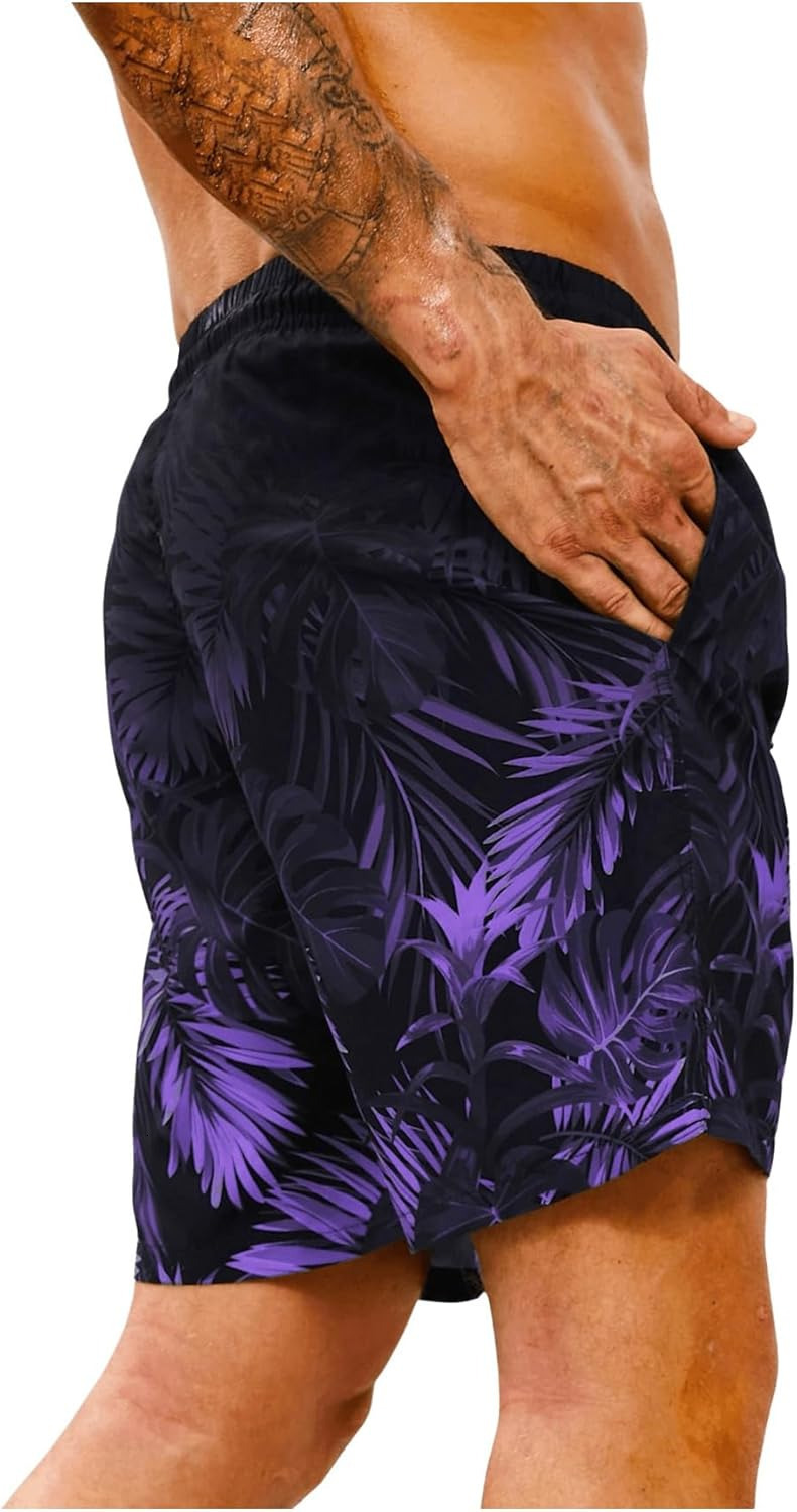 Men's Tropical Print Drawstring Waist Swim Trunks Beach Shorts Printed fashionable beach shorts