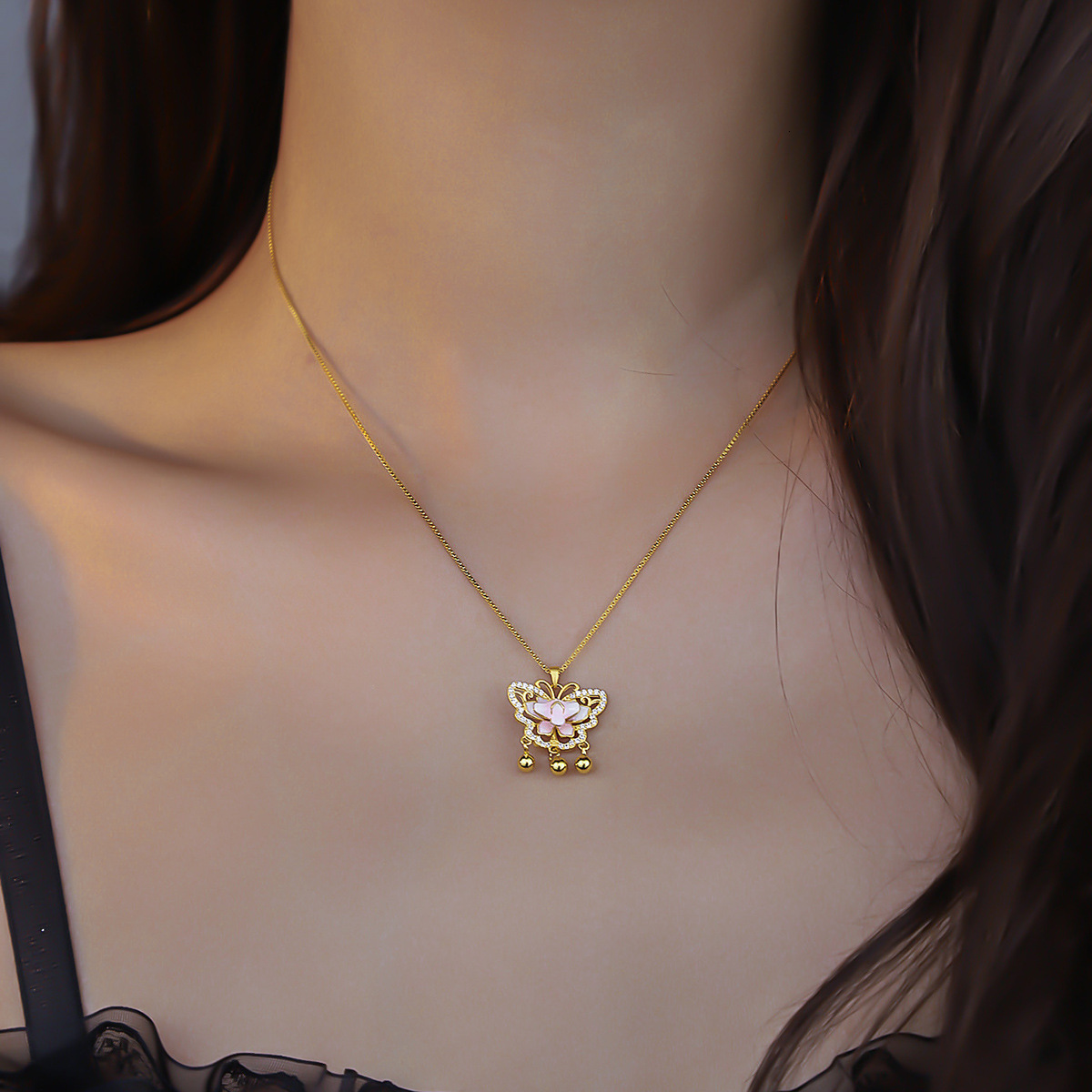 S925 Silver Necklace Female Network Red Butterfly New Chinese Niche Pink Fashion New Design Sense Pendant Lotus Necklace