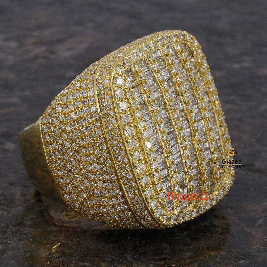 Fine Jewelry Hip Hop Ring Iced Out Baguette and Round Cut Moissanite Studded Ring Made in 925 Sterling Silver Mens Pinky Ring