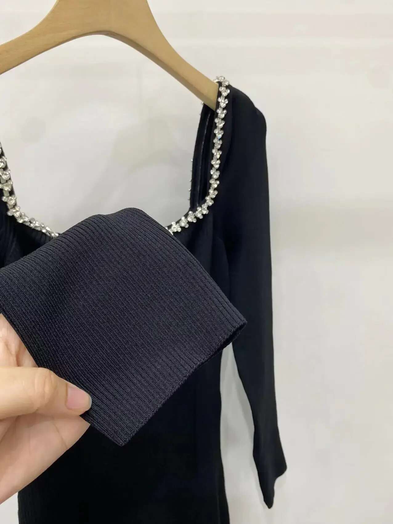 Women's Black Dia Mini Slim Long Sleeves Elegant Evening Party Dress Female