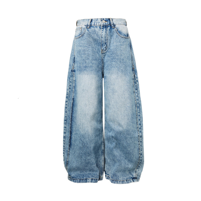MADEEXTREME American Baggy Cat Whiskers Niche Washed Distressed Loose Wide Leg Jeans For Men And Women