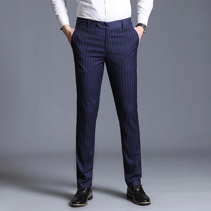 Spring Mens White Striped Suit Pants Business Casual Trousers Asian Size M5XL 6XL Wedding Party Men 250313