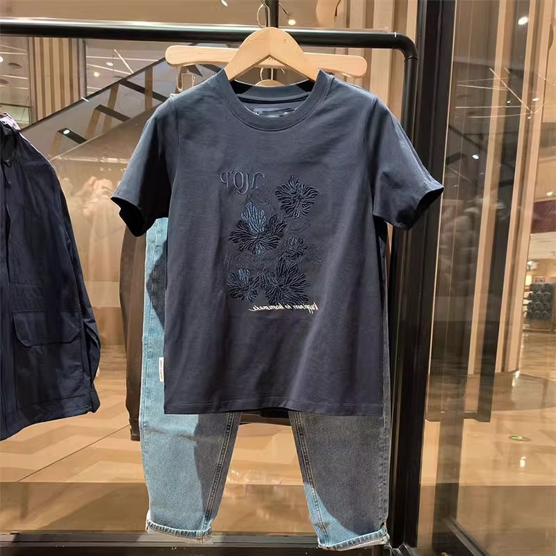 Outlets~American Embroidered Pure Cotton Short Sleeved T-Shirt, Women's Design Sense, Niche Loose Top